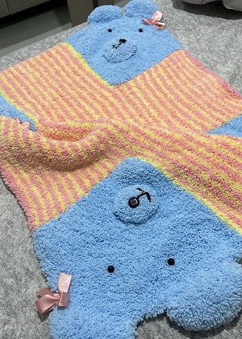 Renkli Triko Çocuk Battaniyesi Ayıcık Desenli - Görsel 3