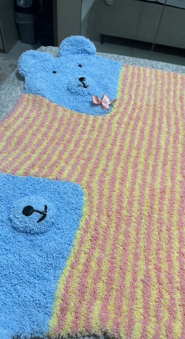 Renkli Triko Çocuk Battaniyesi Ayıcık Desenli - Görsel 2