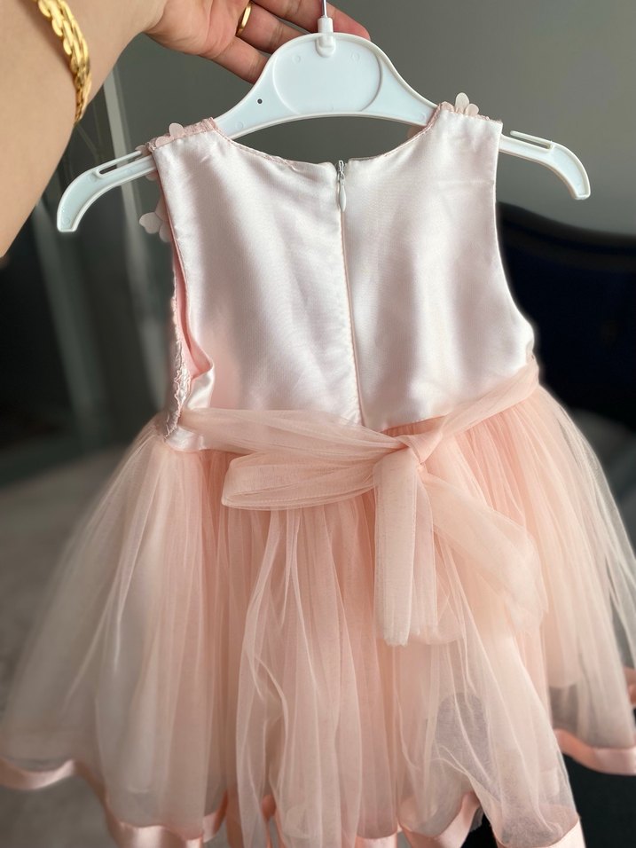 Dantel Detaylı Pembe Kız Çocuk Straplez Elbise - Görsel 2