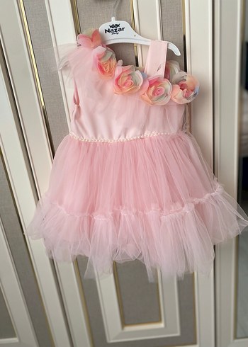 Pembe Çiçekli Fırfırlı Kız Çocuk gelinlik elbise - Görsel 4