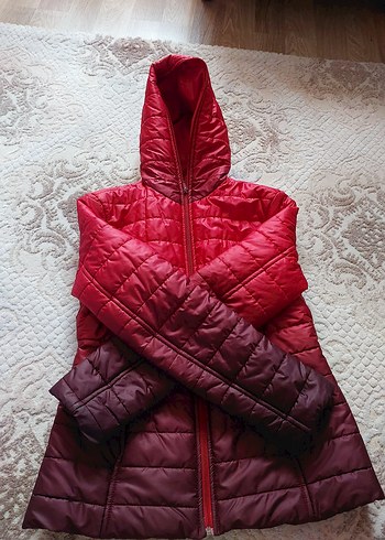 Kapüşonlu Bordo Kadın Mont - Görsel 5