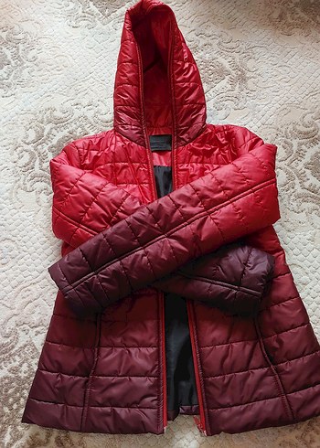 Kapüşonlu Bordo Kadın Mont - Görsel 3