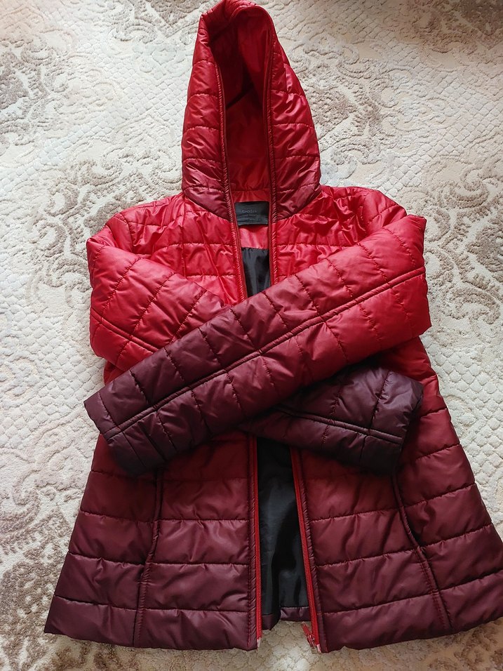 Kapüşonlu Bordo Kadın Mont - Görsel 3