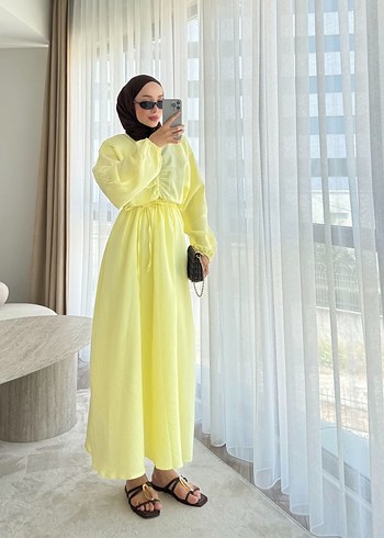 Zara Camel Renkli Uzun Kollu Salaş Elbise