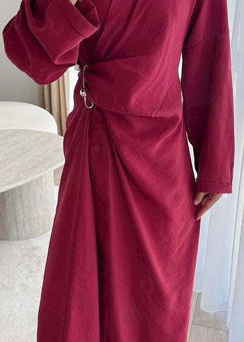 diğer Beden bordo Renk Tesettür elbise keten yazlık