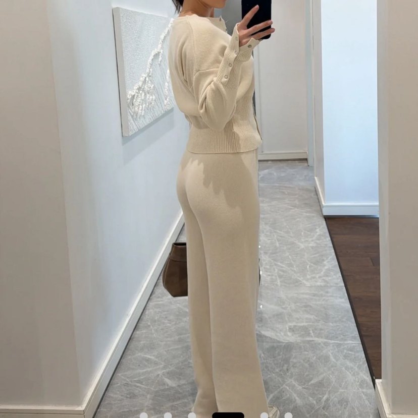 Bej çıtcıtlı Kadın triko takım - Görsel 2