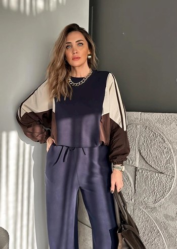 Lacivert Blok Renkli Kadın Takım - Görsel 2