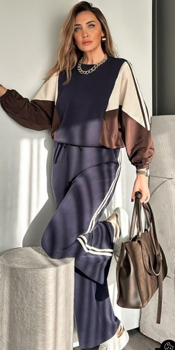 Lacivert Blok Renkli Kadın Takım - Görsel 4