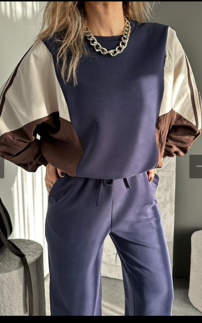 Lacivert Blok Renkli Kadın Takım - Görsel 3