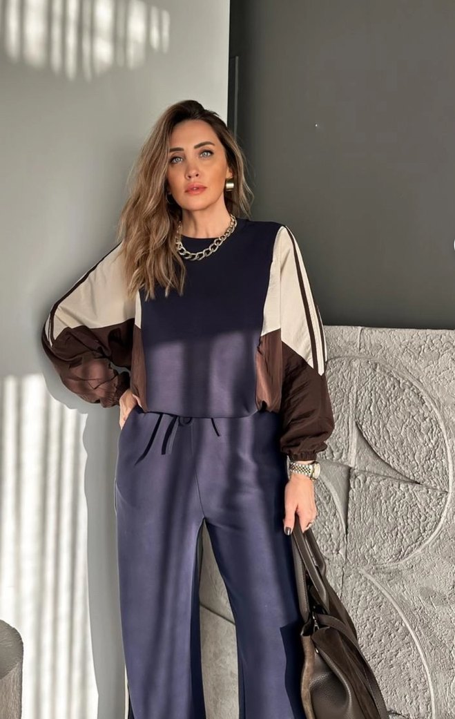 Lacivert Blok Renkli Kadın Takım - Görsel 2