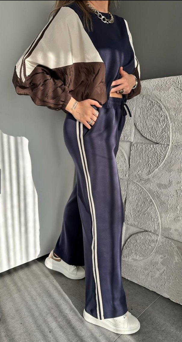 Lacivert Blok Renkli Kadın Takım - Görsel 5