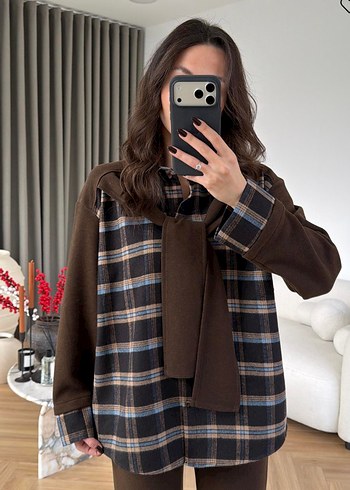 Kahverengi Ekose Desenli Kadın Takım - Görsel 2