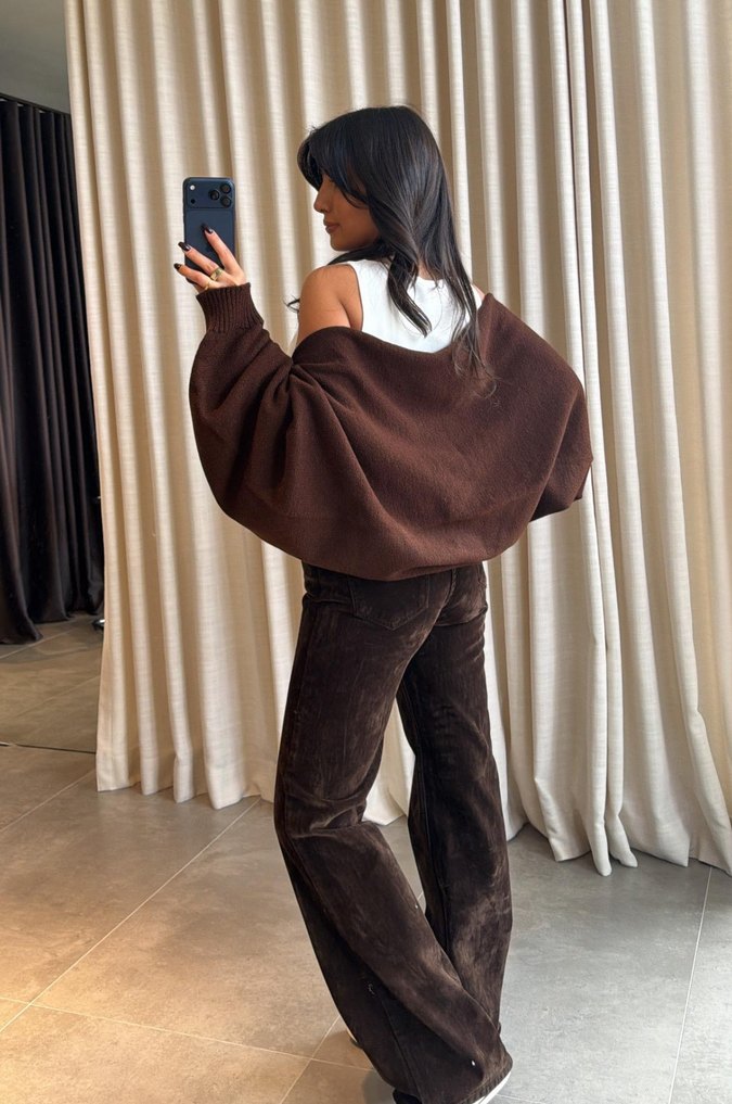 Salaş kahverengi triko bolero - Görsel 2