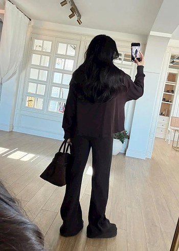 Siyah Kadın Uzun Kollu Midi Eşofman Takımı - Görsel 2