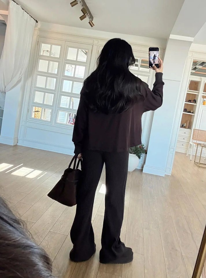 Siyah Kadın Uzun Kollu Midi Eşofman Takımı - Görsel 2