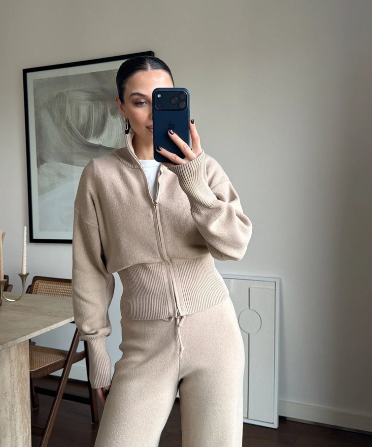 Bej Kadın Midi Eşofman Takımı - Görsel 5