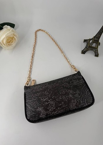 Zincir Detaylı Siyah Yılan Desenli Deri Çanta - Görsel 2