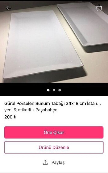 Güral Porselen Sunum Tabağı 34x18