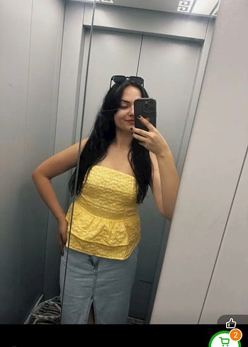s Beden sarı Renk Kadın Sarı Straplez Mini Bluz