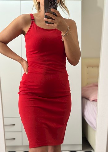 Kırmızı Strappy Hamile Midi Elbise