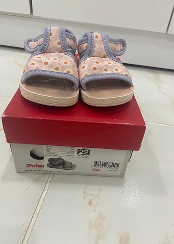 23 Beden Kız Çocuk Pembe Desenli Cırt Cırtlı Terlik