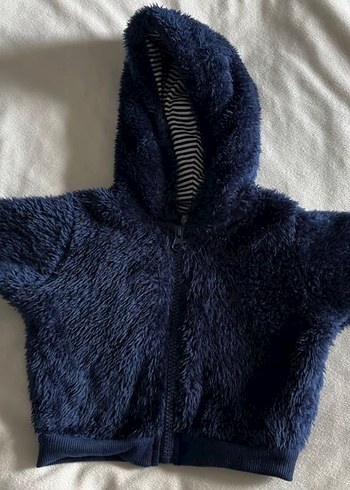 Erkek bebrk Koyu Mavi Kapüşonlu Kürklü Ceket