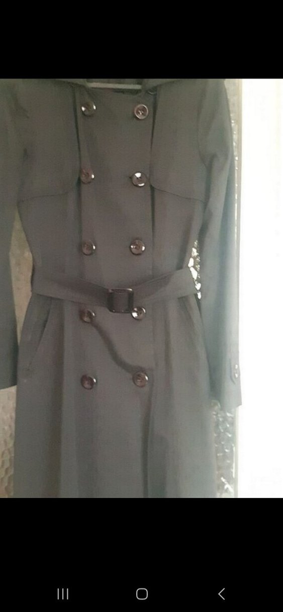 Gri Kemerli Uzun Kesim Kadın Trençkot - Görsel 4