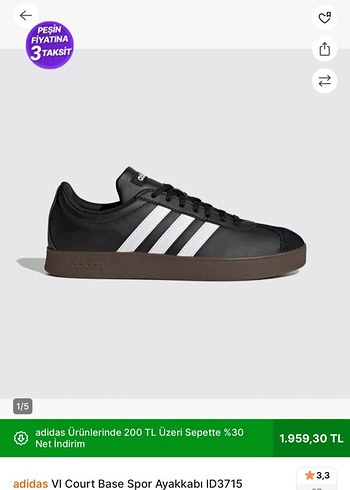 adidas VL Court Base Siyah Spor Ayakkabı