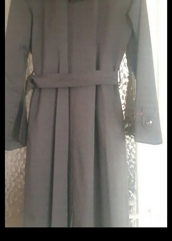 Kadın Siyah Uzun Düğmeli Trençkot - Görsel 2