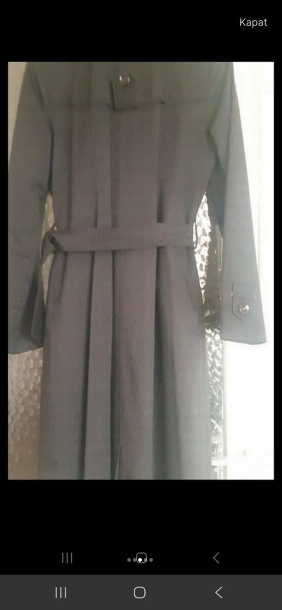 Düğmeli Gri Uzun Kadın Trençkot - Görsel 2