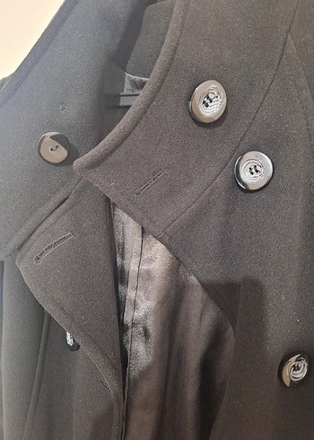 Düğmeli Siyah Kadın Kaban - Görsel 10