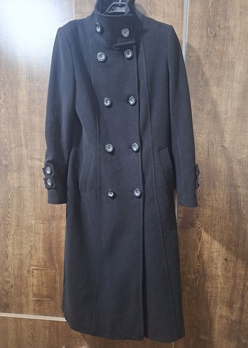 Düğmeli Siyah Kadın Kaban - Görsel 2