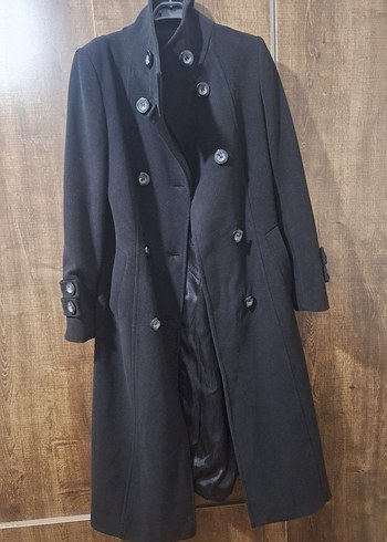 Düğmeli Siyah Kadın Kaban - Görsel 6