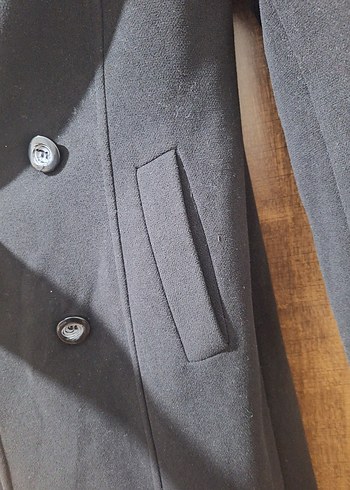 Düğmeli Siyah Kadın Kaban - Görsel 5