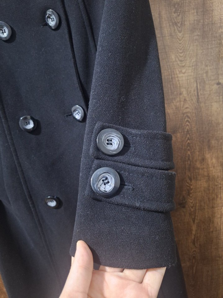 Düğmeli Siyah Kadın Kaban - Görsel 3