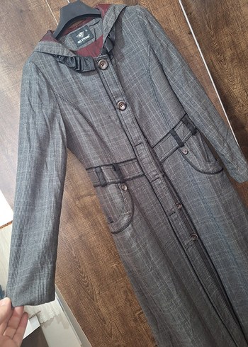 Düğmeli Uzun Gri Kadın pardesü (setrems marka) - Görsel 4