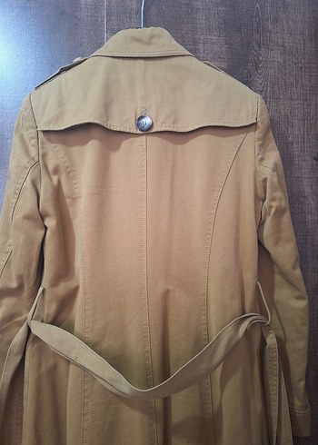 Bej Kadın Keten Kemerli Uzun Trençkot - Görsel 5