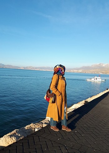 Bej Kadın Keten Kemerli Uzun Trençkot - Görsel 8