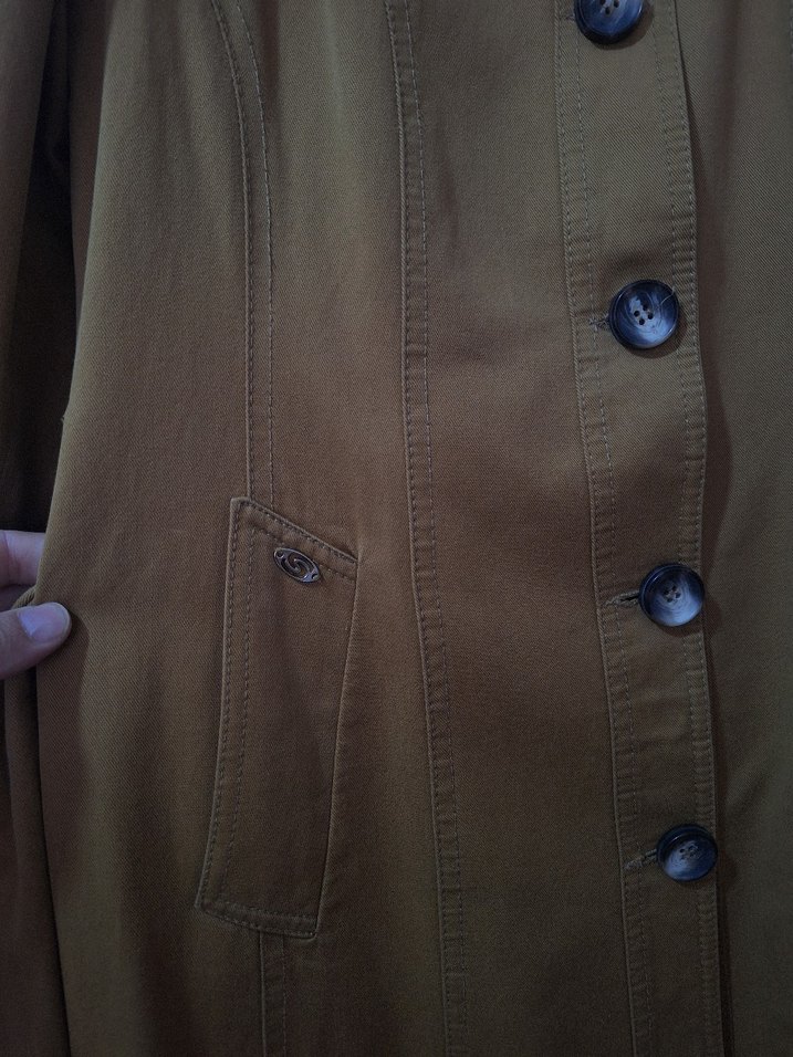 Bej Kadın Keten Kemerli Uzun Trençkot - Görsel 3