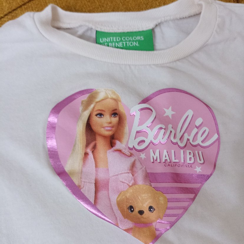Kız Çocuk Benetton Beyaz Barbie Baskılı Kısa Kollu Tişört - Görsel 3