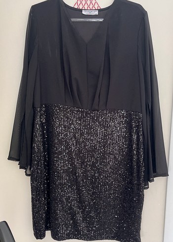 Siyah Mini Pul İşlemeli  Elbise - Görsel 5