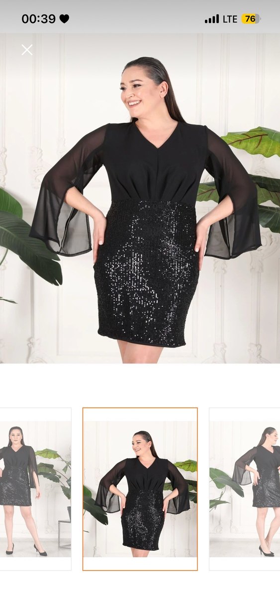 Siyah Mini Pul İşlemeli  Elbise - Görsel 3