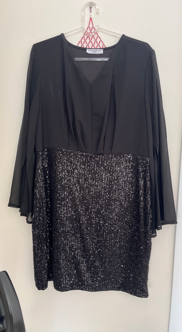 Siyah Mini Pul İşlemeli  Elbise - Görsel 5