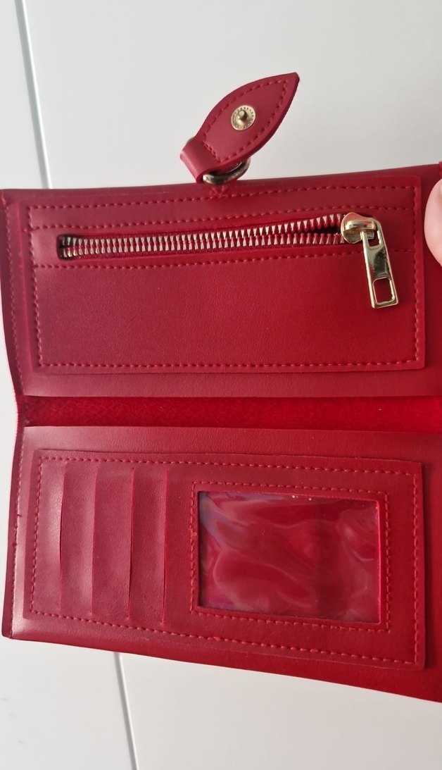Kırmızı Deri Tokalı Kadın Cüzdanı - Görsel 4