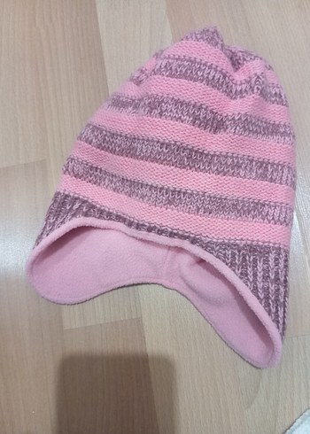 Çocuk Pembe Çizgili Örgü Bere