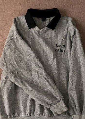 Gri Kadın Sweatshirt Siyah Yaka