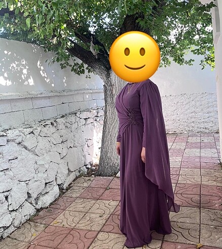 46 Beden mor Renk Şık şifon kumaş abiye 1 kez giyildi