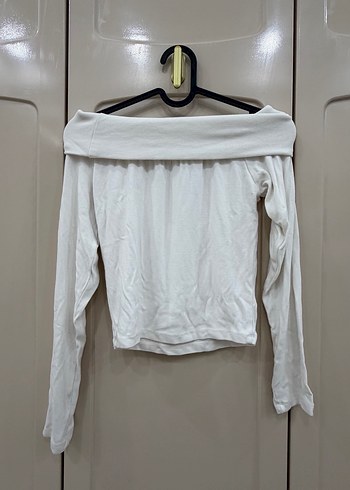 Kadın Beyaz Uzun Kollu Kayık Yaka Bluz - Görsel 2