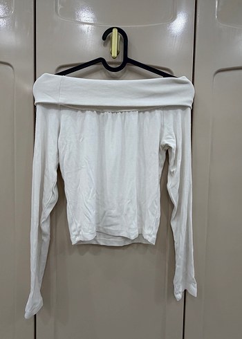 Kadın Beyaz Uzun Kollu Kayık Yaka Bluz - Görsel 4