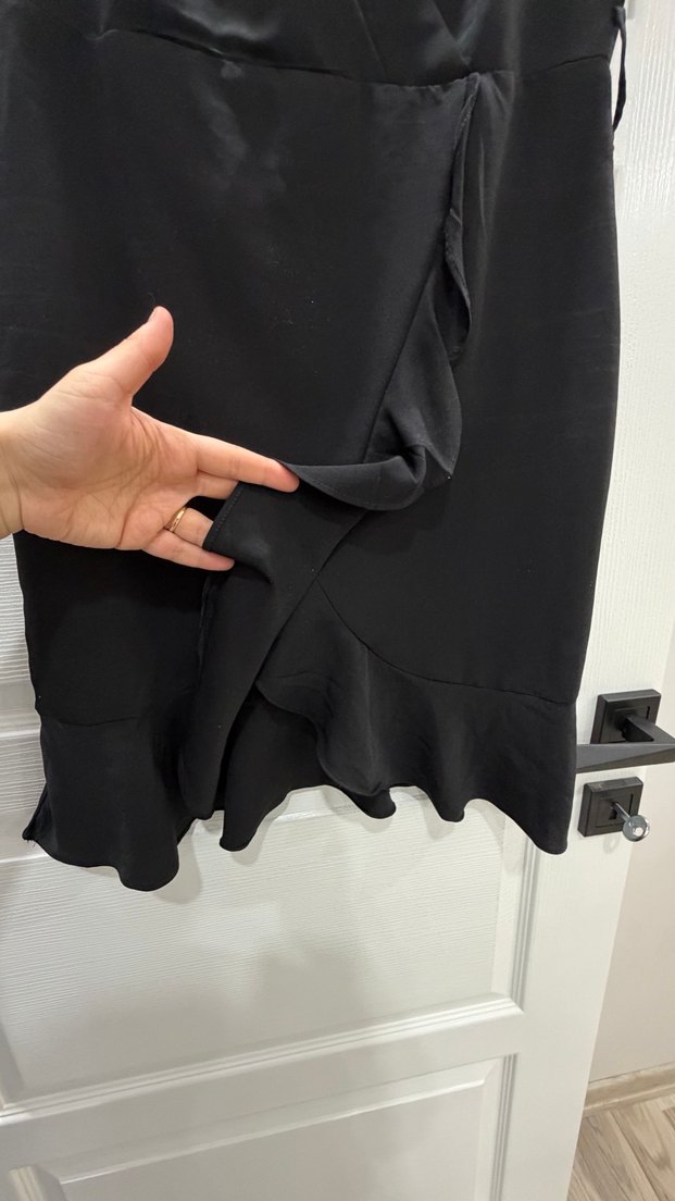 Siyah Midi V Yaka Kadın Elbise - Görsel 2